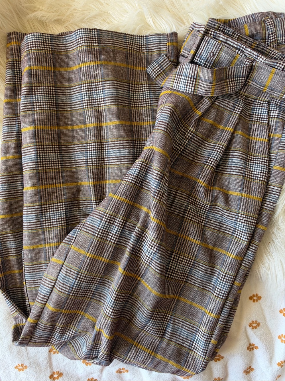 a new day Brown Plaid Wide-Leg Pants with Yellow Windowpane